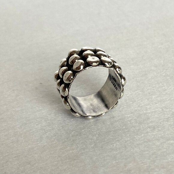 Sterling Silver 925 Mexico Chunky Dots Bubble Bead Ball Wide Band Ring Sz 5.75 - Picture 7 of 15